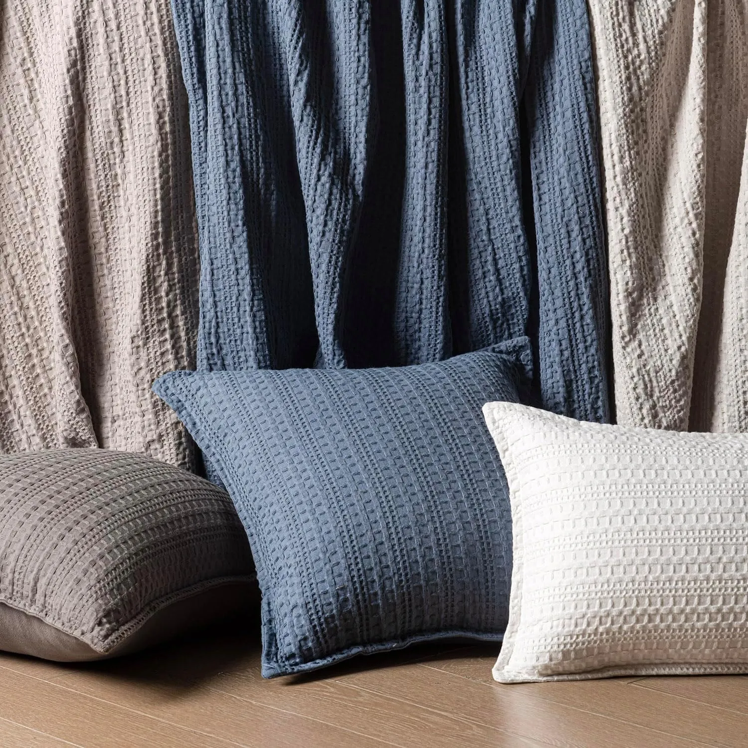 Foindtower Set of 2 Decorative Cotton Waffle Weave Throw Pillow Covers Euro Shams Cushion Covers Accent European Pillowcase for Bed Couch Sofa Bedroom Living Room Home Decor 18×18 Inch Taupe Gray