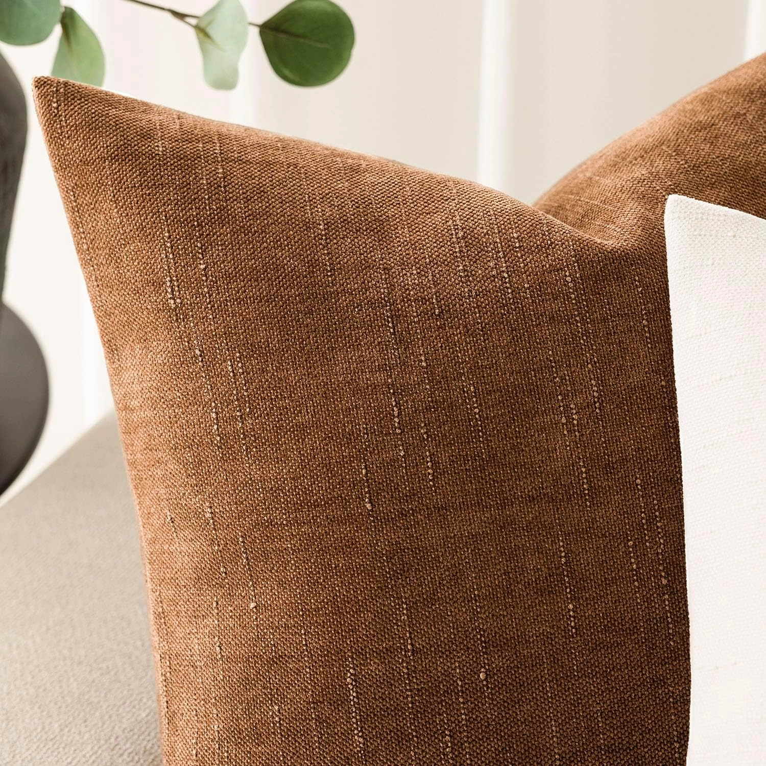 Foindtower Pack of 2 Soft Textured Throw Decorative Pillow Covers Square Accent Solid Cushion Cover Cozy Farmhouse Pillow Case with Zippe for Couch Sofa Bed Living Room 18x18 Inch, Bronze