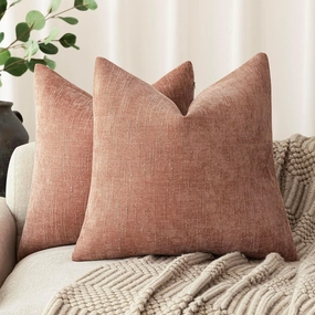 Foindtower Pack of 2 Textured Chenille Throw Decorative Pillow Covers Square Accent Solid Cushion Cover Neutral Farmhouse Pillow Case for Couch Sofa Bedroom Living Room 20x20 Inch,Dusty Pink