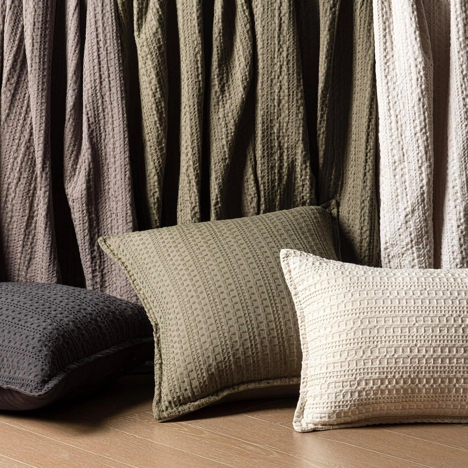 Foindtower Set of 2 Decorative Cotton Waffle Weave Throw Pillow Covers Euro Shams Cushion Covers Accent European Pillowcase for Bed Couch Sofa Bedroom Living Room Home Decor 18×18 Inch Dark Grey