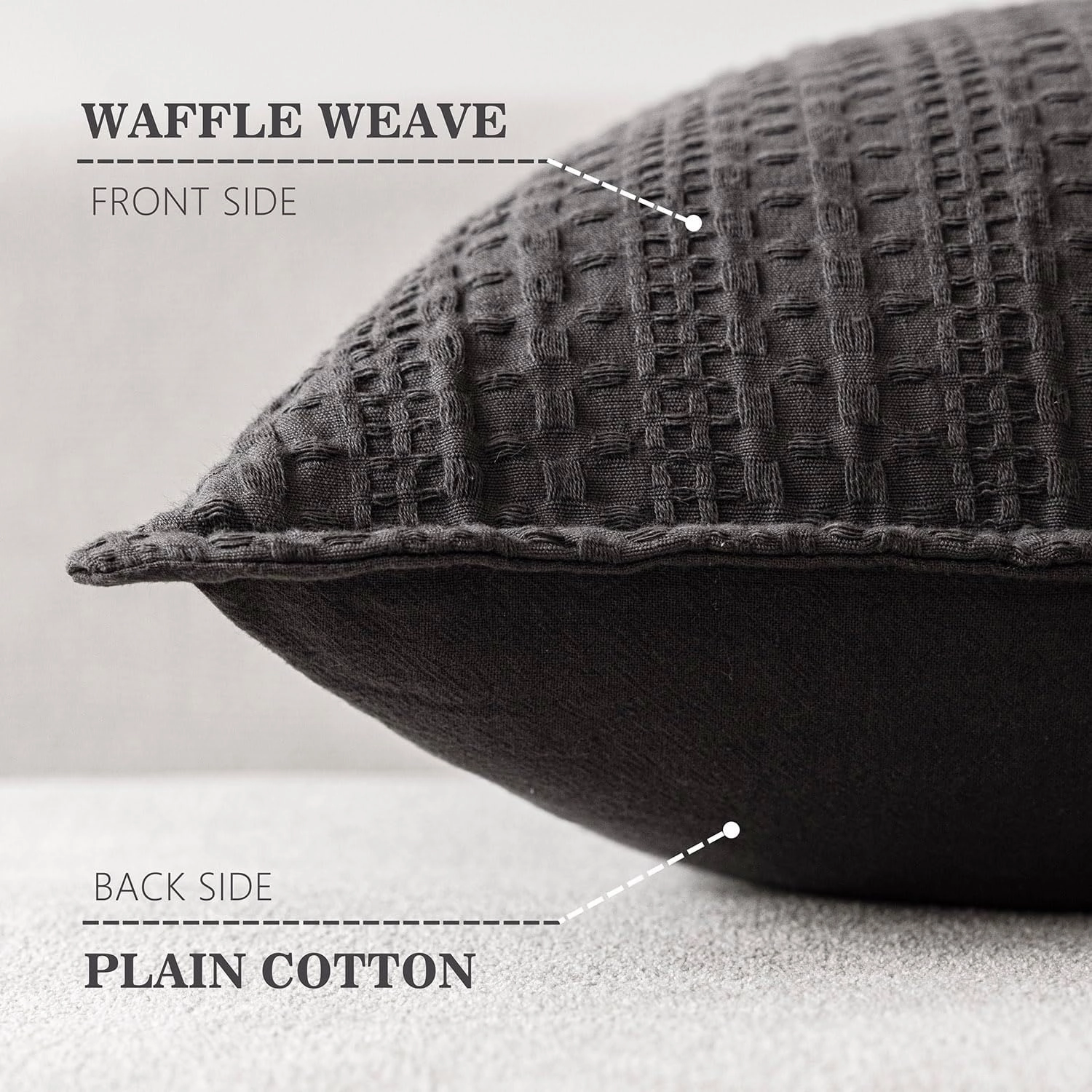 Foindtower Set of 2 Decorative Cotton Waffle Weave Throw Pillow Covers Euro Shams Cushion Covers Accent European Pillowcase for Bed Couch Sofa Bedroom Living Room Home Decor 18×18 Inch Dark Grey