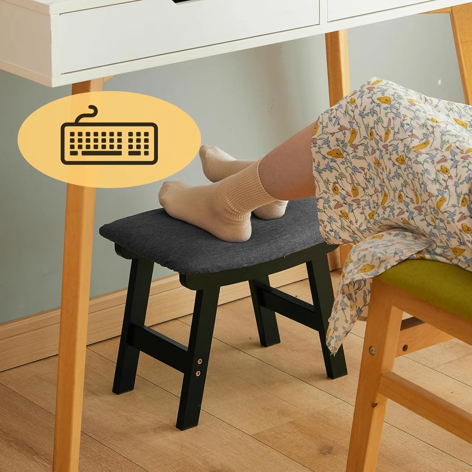 Foot Stool Ottoman Foot Rest Under Desk,Small Stool for Living Room, Bedroom and Kitchen (Black Legs - Gray Stool Surface)
