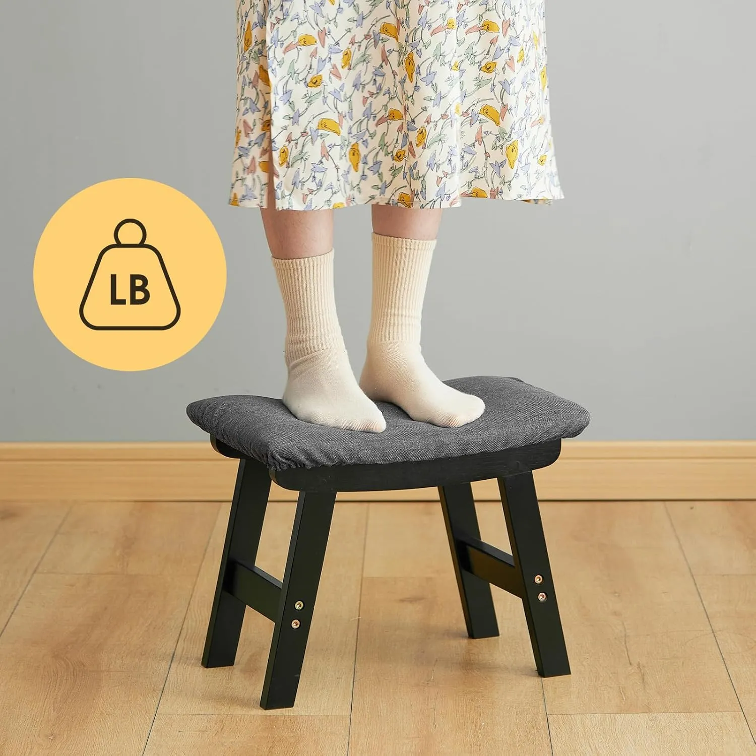 Foot Stool Ottoman Foot Rest Under Desk,Small Stool for Living Room, Bedroom and Kitchen (Black Legs - Gray Stool Surface)