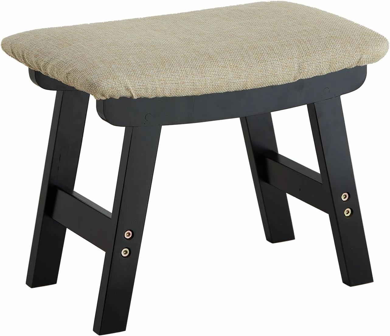 Foot Stool Ottoman Foot Rest Under Desk,Small Stool for Living Room, Bedroom and Kitchen (Black Legs - Beige Stool Surface)