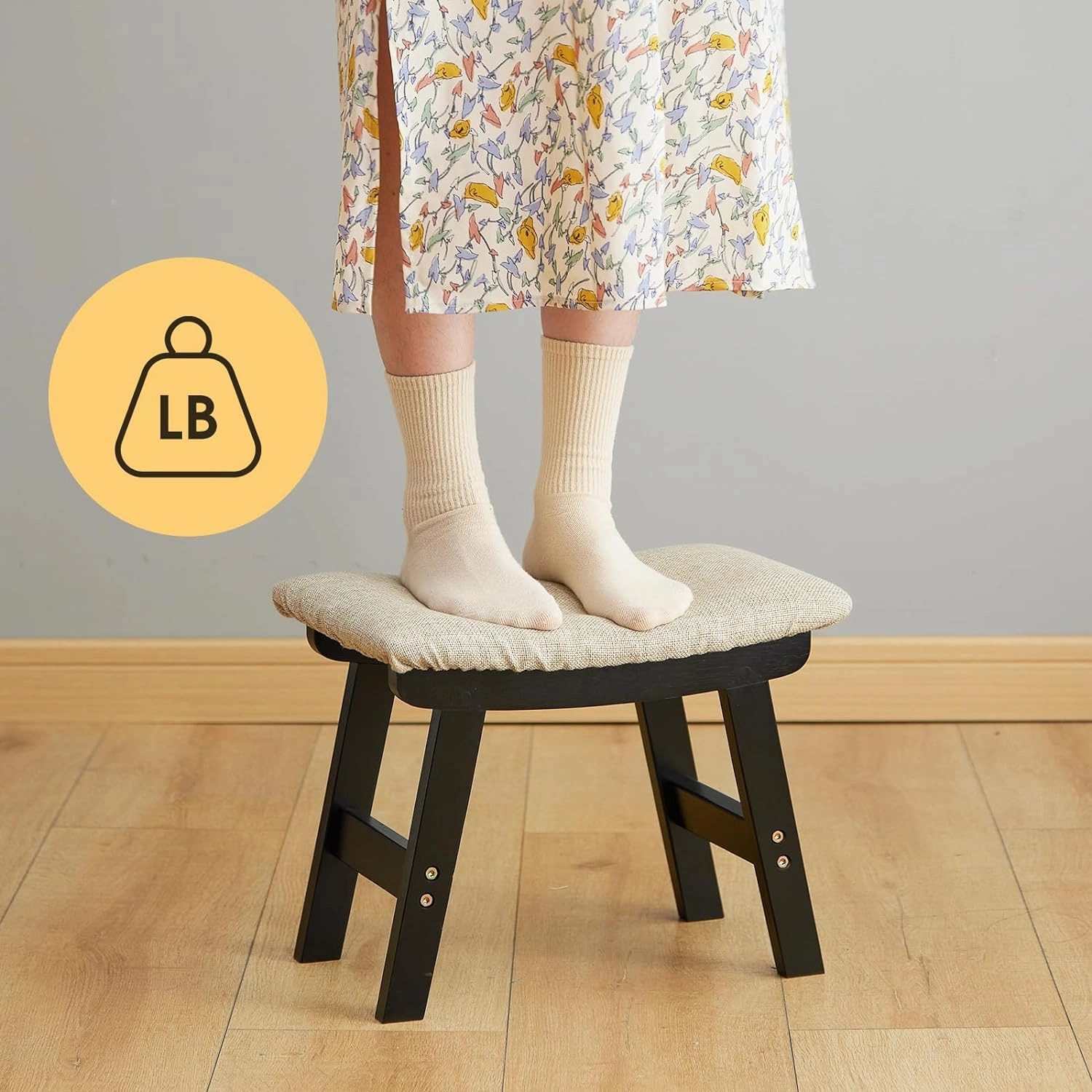 Foot Stool Ottoman Foot Rest Under Desk,Small Stool for Living Room, Bedroom and Kitchen (Black Legs - Beige Stool Surface)