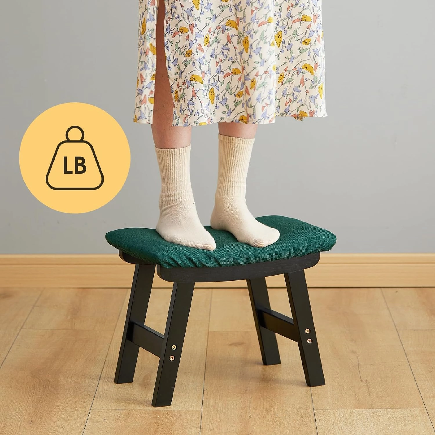 Foot Stool Ottoman Foot Rest Under Desk,Small Stool for Living Room, Bedroom and Kitchen (Black Legs - Green Stool Surface)