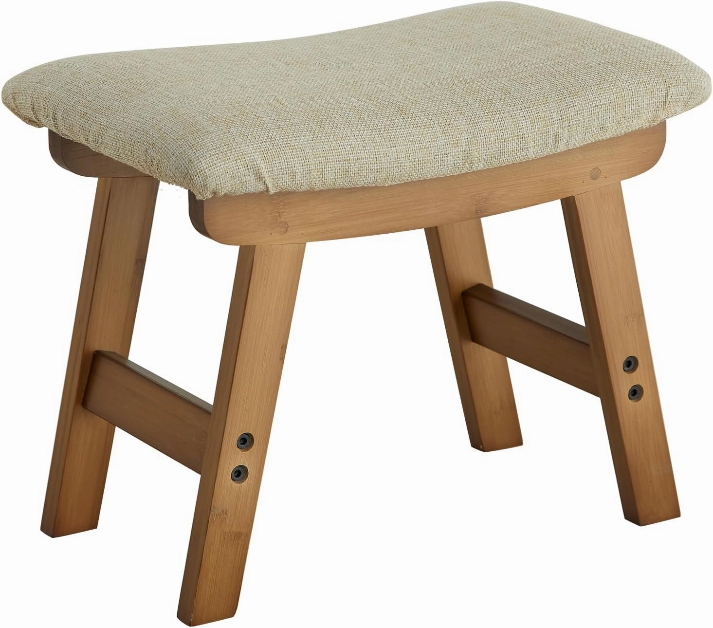 Foot Stool Ottoman Foot Rest Under Desk,Small Stool for Living Room, Bedroom and Kitchen (Brown Legs - Beige Stool Surface)
