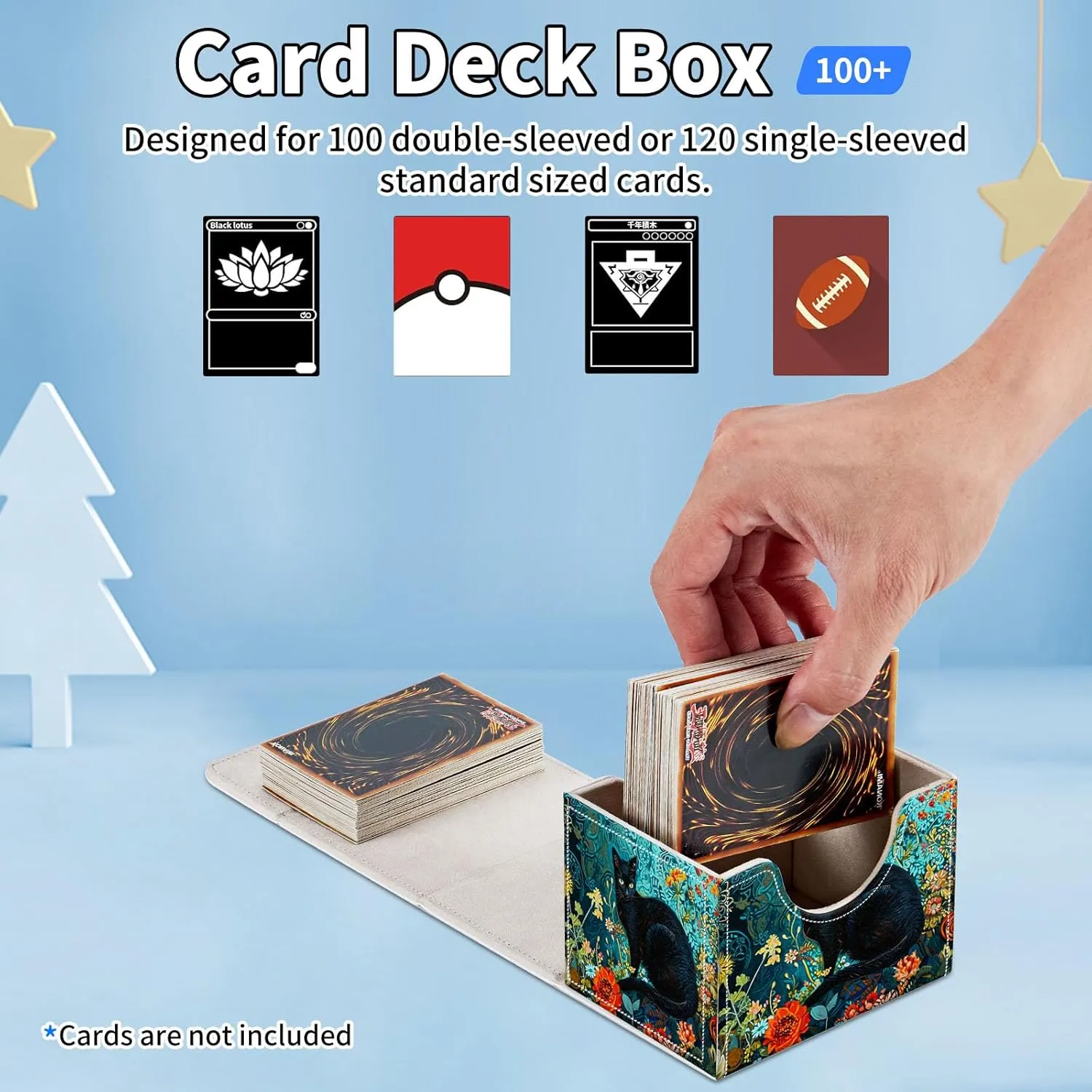 for MTG Commander Deck Box,Card Deck Box for Trading Yugioh MTG,Fits 100 Double Sleeved Cards,PU Leather Strong Magnet Case for Magic Commander TCG CCG,Cat Flower