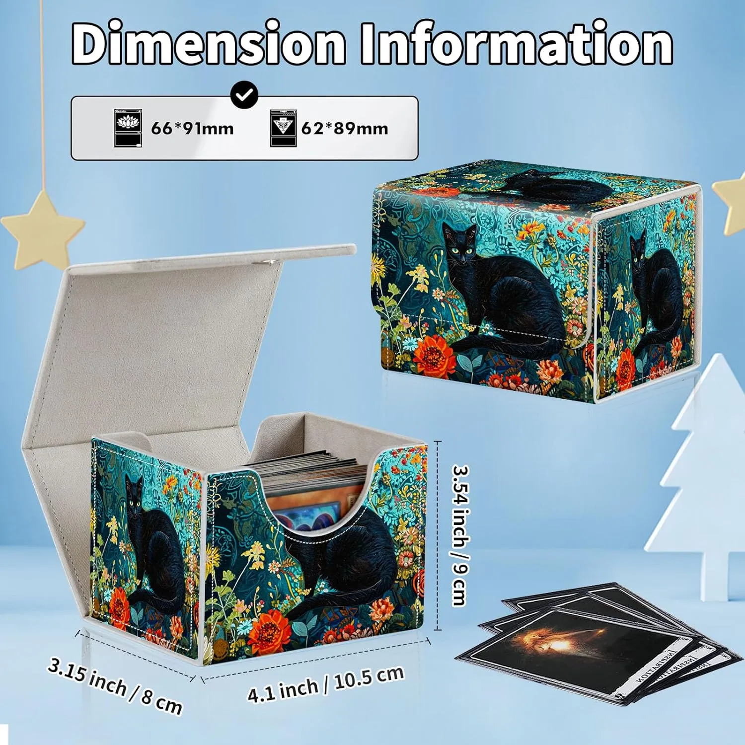 for MTG Commander Deck Box,Card Deck Box for Trading Yugioh MTG,Fits 100 Double Sleeved Cards,PU Leather Strong Magnet Case for Magic Commander TCG CCG,Cat Flower