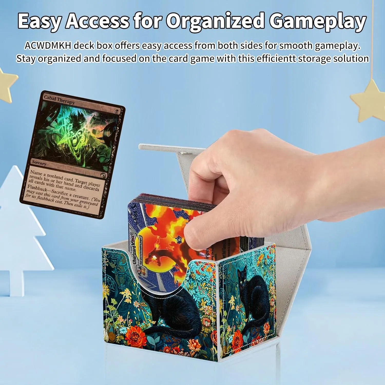 for MTG Commander Deck Box,Card Deck Box for Trading Yugioh MTG,Fits 100 Double Sleeved Cards,PU Leather Strong Magnet Case for Magic Commander TCG CCG,Cat Flower