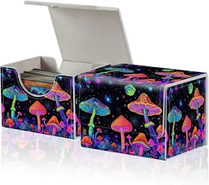 for MTG Commander Deck Box,Card Deck Box for Trading Yugioh MTG,Fits 100 Double Sleeved Cards,PU Leather Strong Magnet Case for Magic Commander TCG CCG,Glitter Cute Mushroom