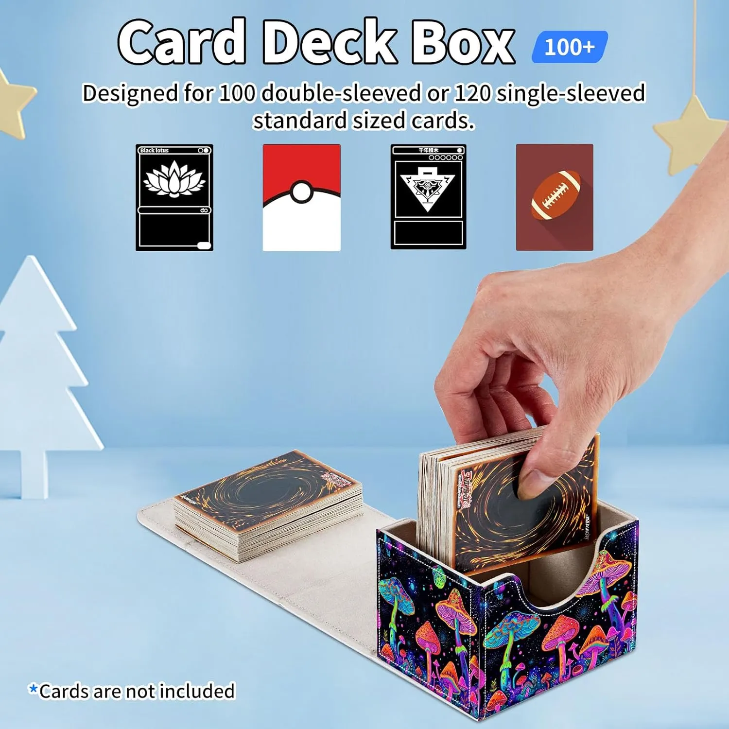 for MTG Commander Deck Box,Card Deck Box for Trading Yugioh MTG,Fits 100 Double Sleeved Cards,PU Leather Strong Magnet Case for Magic Commander TCG CCG,Glitter Cute Mushroom