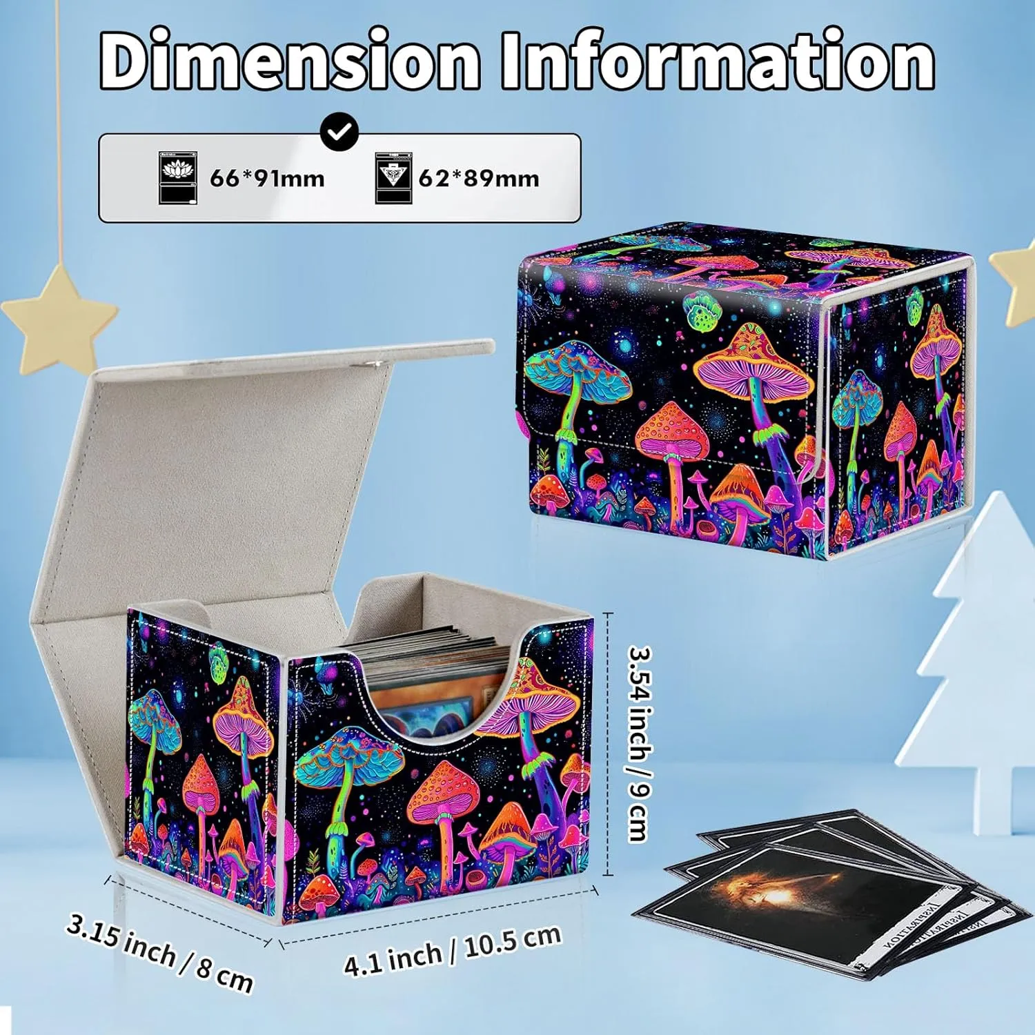 for MTG Commander Deck Box,Card Deck Box for Trading Yugioh MTG,Fits 100 Double Sleeved Cards,PU Leather Strong Magnet Case for Magic Commander TCG CCG,Glitter Cute Mushroom