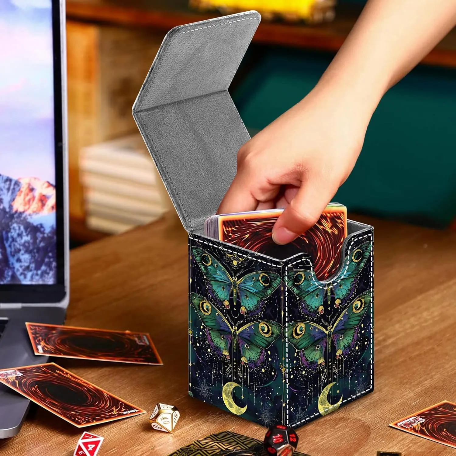 For MTG Deck Box, Fits 100  Single Sleeved Cards, Strong Magnet Card Deck Box, PU Leather Trading Card Storage Box, TCG, CCG Cards Secure Storage for Trading Card, Cute Dolphin -39