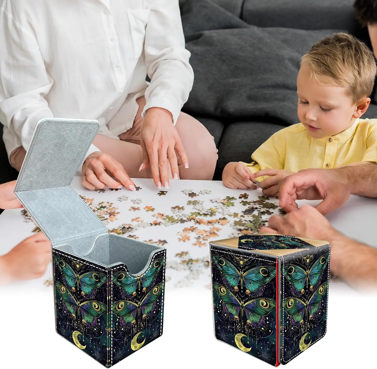 For MTG Deck Box, Fits 100  Single Sleeved Cards, Strong Magnet Card Deck Box, PU Leather Trading Card Storage Box, TCG, CCG Cards Secure Storage for Trading Card, Cute Dolphin -39
