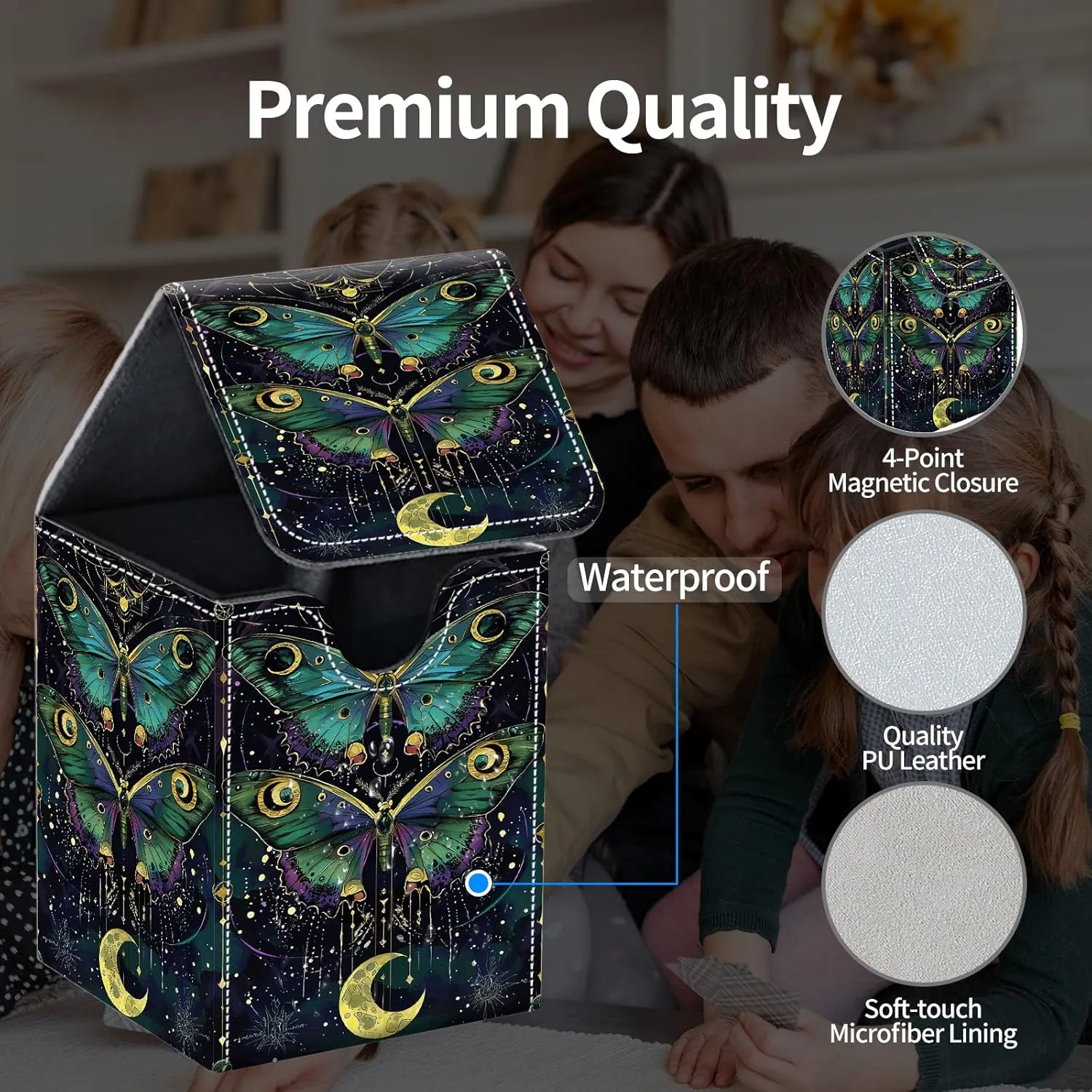 For MTG Deck Box, Fits 100  Single Sleeved Cards, Strong Magnet Card Deck Box, PU Leather Trading Card Storage Box, TCG, CCG Cards Secure Storage for Trading Card, Cute Dolphin -39