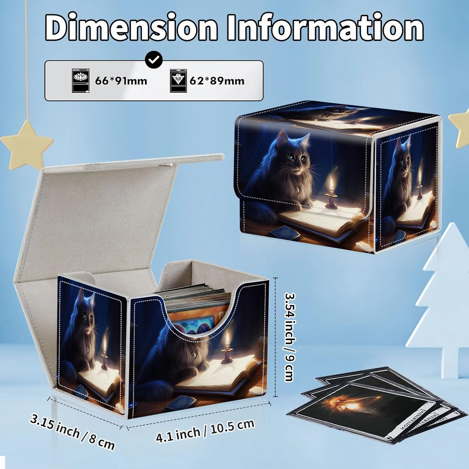 for MTG Commander Deck Box,Card Deck Box for Trading Yugioh MTG,Fits 100 Double Sleeved Cards,PU Leather Strong Magnet Case for Magic Commander TCG CCG,Cute Cat Book