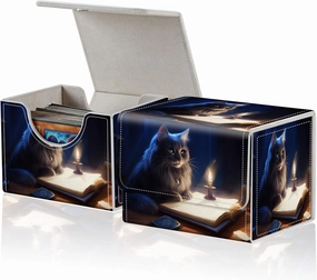 for MTG Commander Deck Box,Card Deck Box for Trading Yugioh MTG,Fits 100 Double Sleeved Cards,PU Leather Strong Magnet Case for Magic Commander TCG CCG,Cute Cat Book