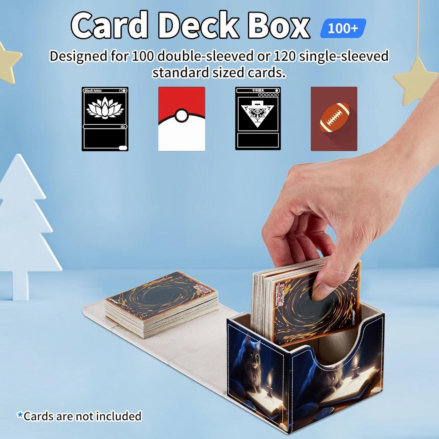 for MTG Commander Deck Box,Card Deck Box for Trading Yugioh MTG,Fits 100 Double Sleeved Cards,PU Leather Strong Magnet Case for Magic Commander TCG CCG,Cute Cat Book