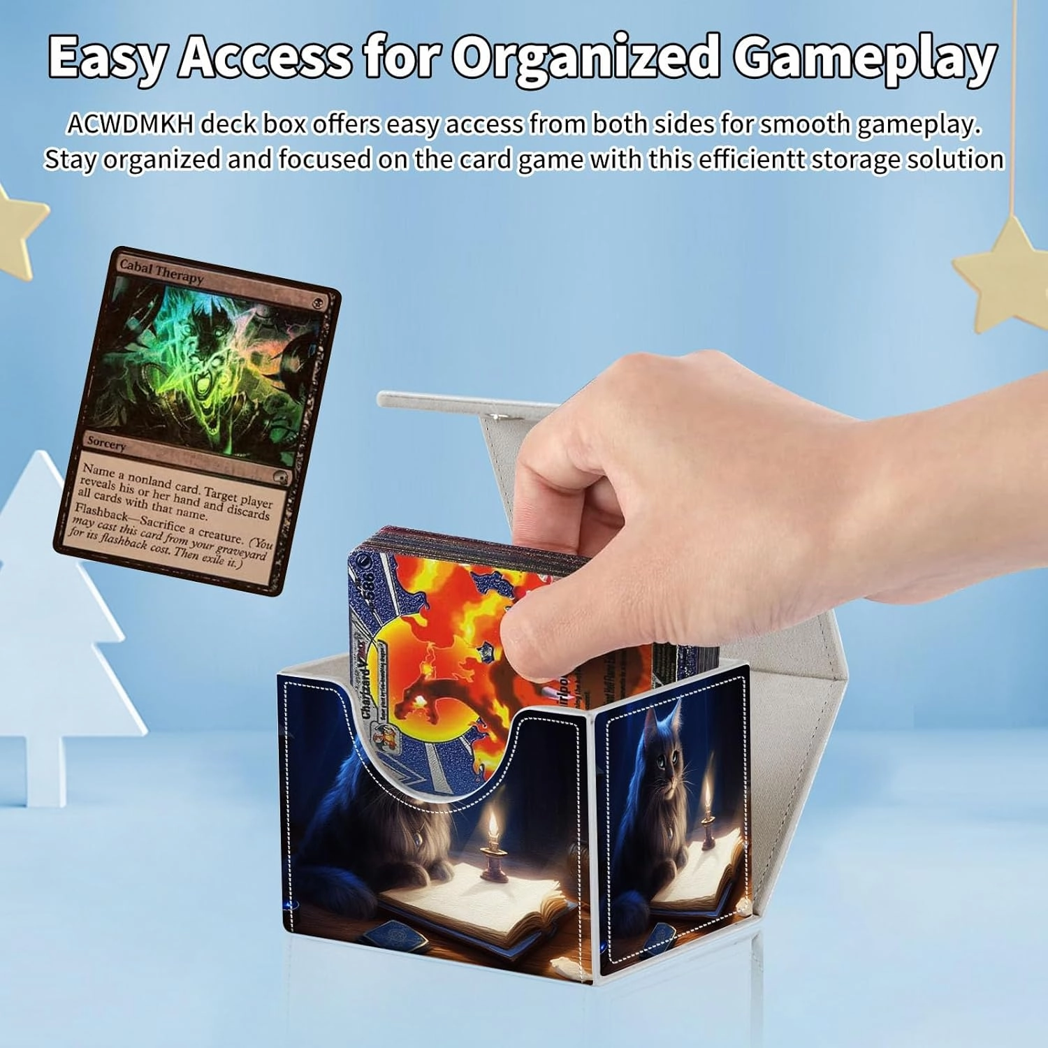 for MTG Commander Deck Box,Card Deck Box for Trading Yugioh MTG,Fits 100 Double Sleeved Cards,PU Leather Strong Magnet Case for Magic Commander TCG CCG,Cute Cat Book