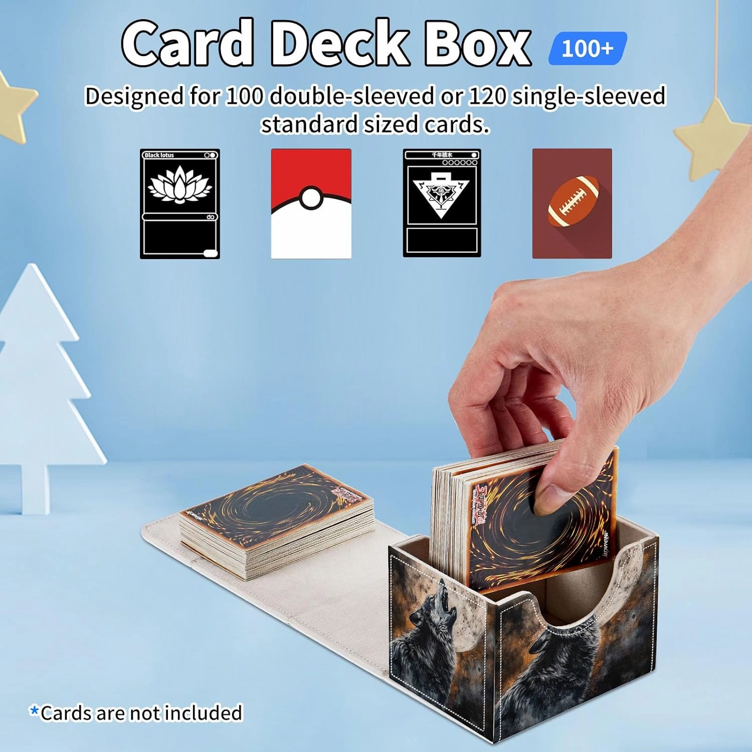 for MTG Commander Deck Box,Card Deck Box for Trading Yugioh MTG,Fits 100 Double Sleeved Cards,PU Leather Strong Magnet Case for Magic Commander TCG CCG,Retro Wolf Moon