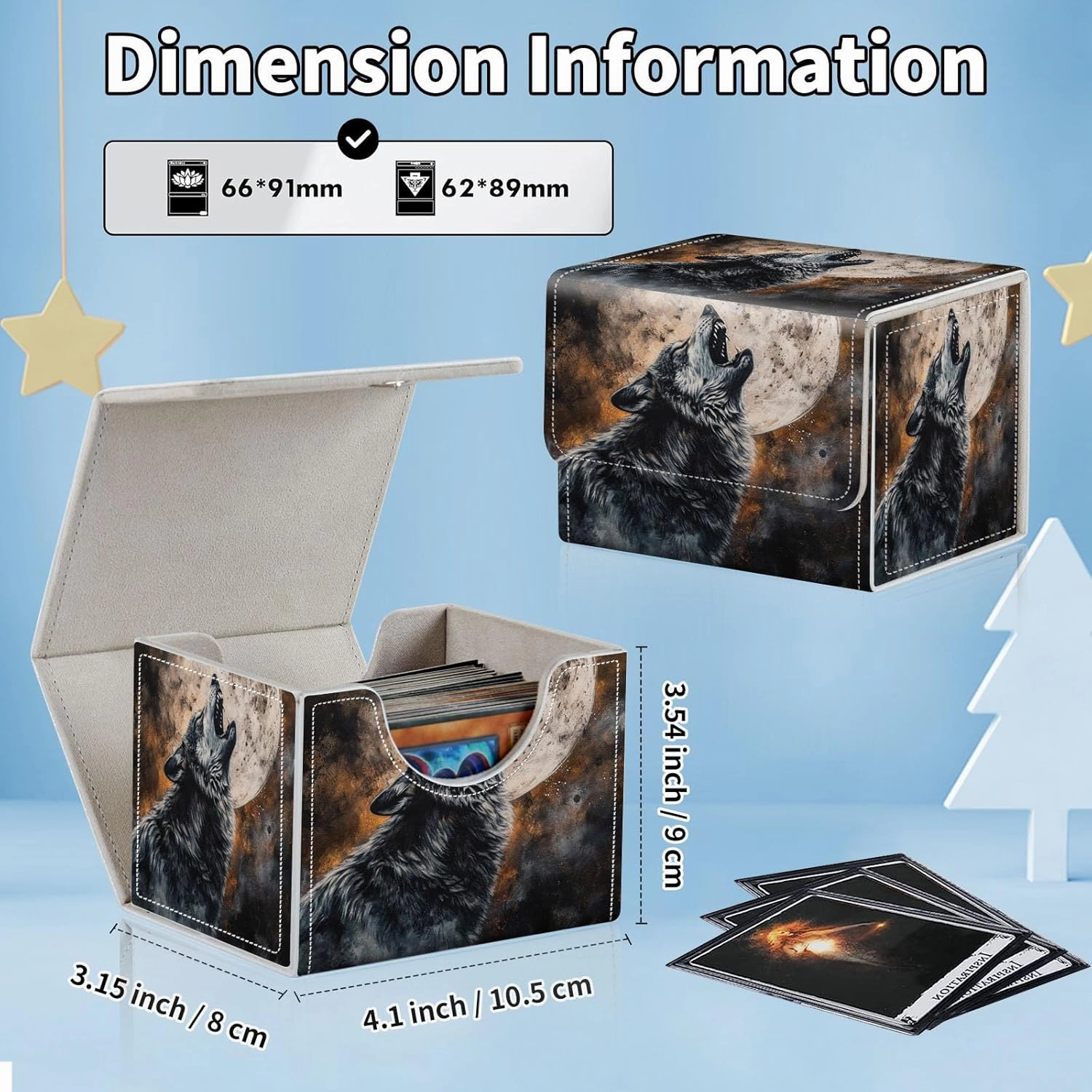 for MTG Commander Deck Box,Card Deck Box for Trading Yugioh MTG,Fits 100 Double Sleeved Cards,PU Leather Strong Magnet Case for Magic Commander TCG CCG,Retro Wolf Moon