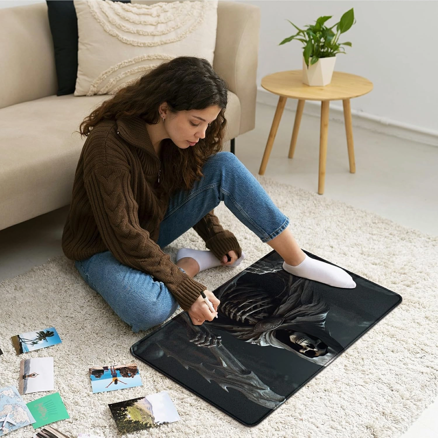 for MTG Playmat 24 x 14 Inches, Card Playmat Stitched with Magic Zones Commander Deck Gaming Desk Mat Card Gameplay Pad for MTG TCG Trading Card Inked Game - Skull