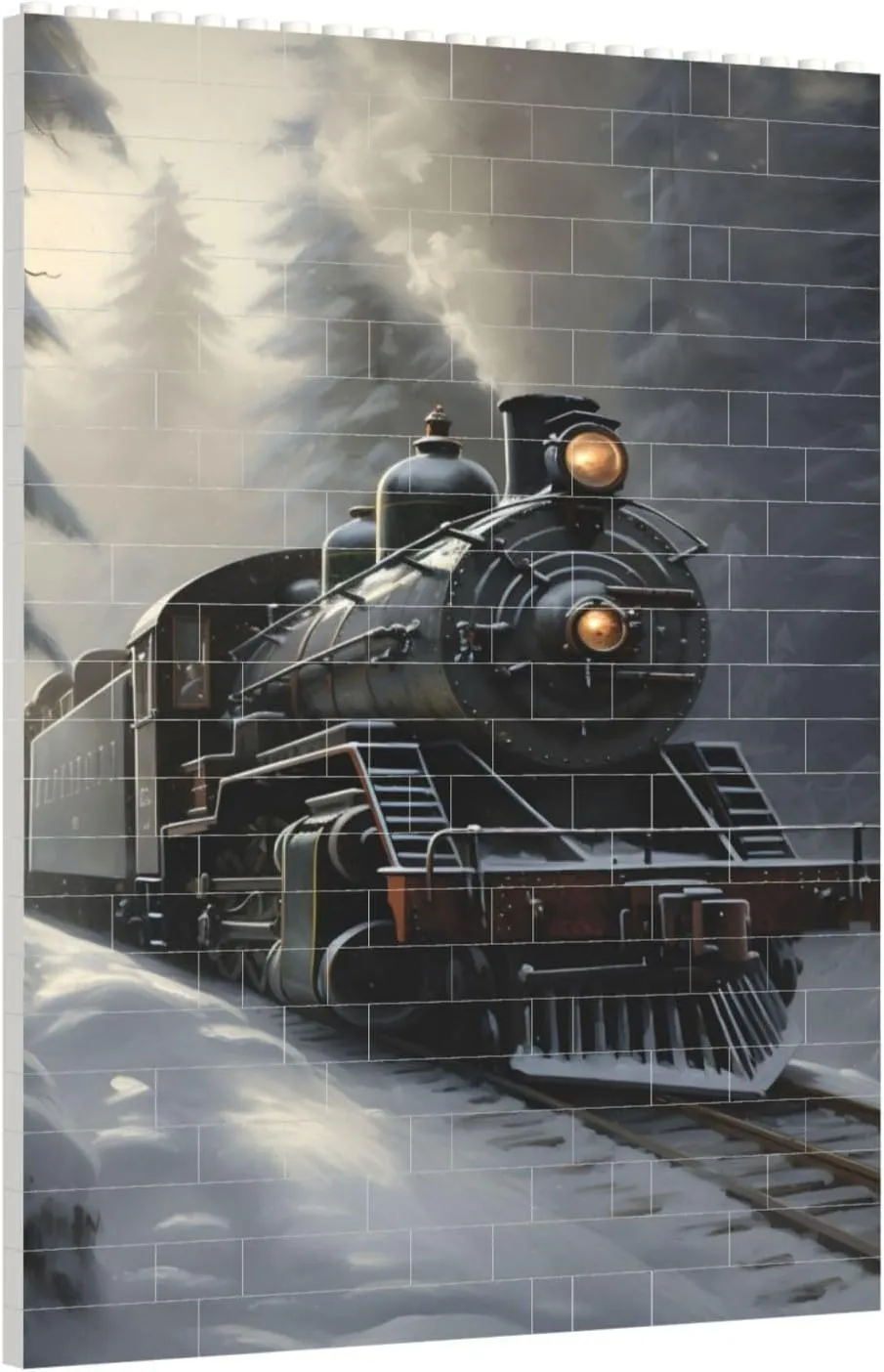Forest Steam Train Building Block Puzzle Rectangle Shaped Building Bricks for Adults Ornament Vertical Brick Block Puzzle for Home Decor Brick Puzzle