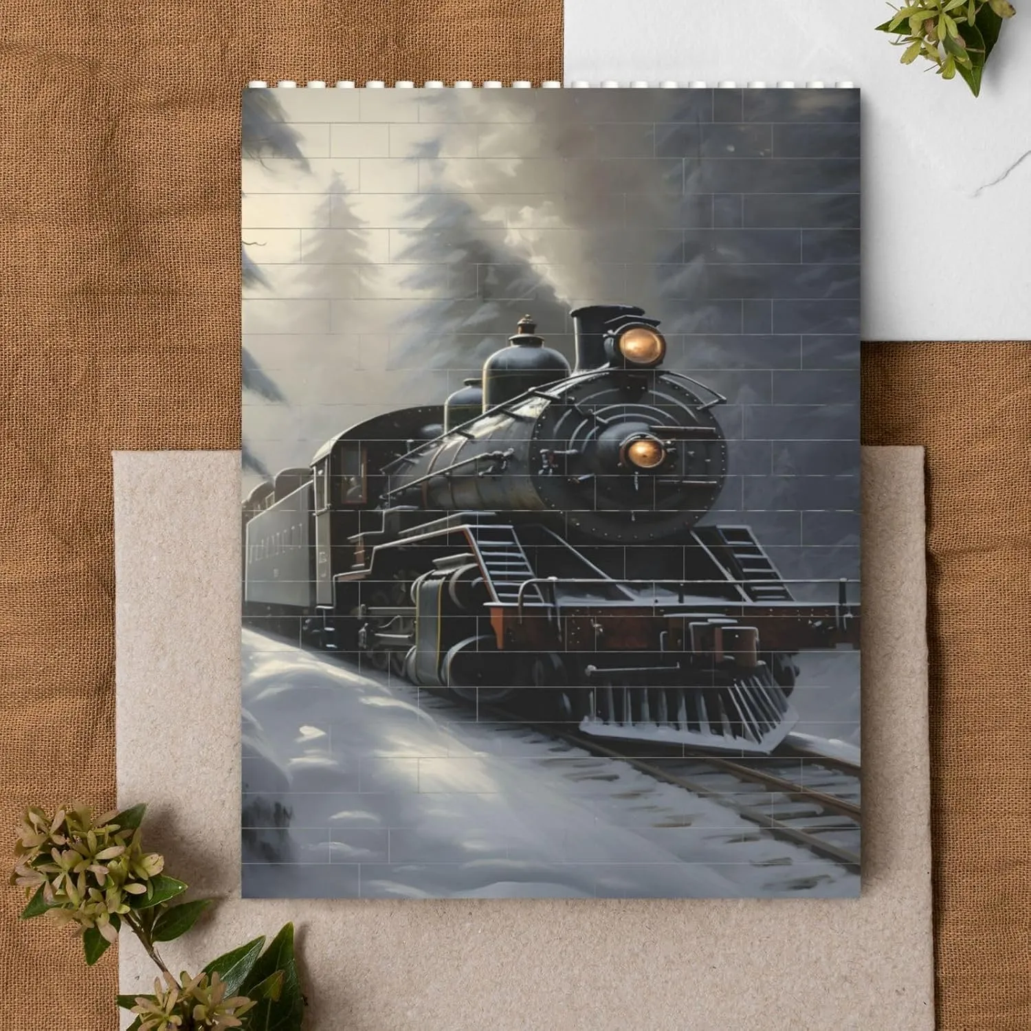 Forest Steam Train Building Block Puzzle Rectangle Shaped Building Bricks for Adults Ornament Vertical Brick Block Puzzle for Home Decor Brick Puzzle