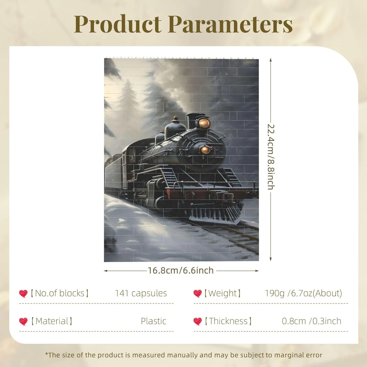 Forest Steam Train Building Block Puzzle Rectangle Shaped Building Bricks for Adults Ornament Vertical Brick Block Puzzle for Home Decor Brick Puzzle