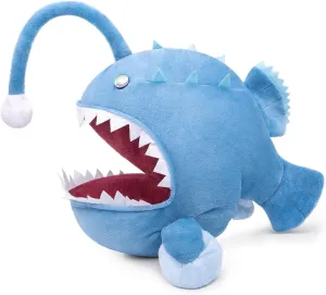 FRANKIEZHOU Lifelike Anglerfish Plush-Blue 9.8" Fish Stuffed Animal,Soft Monkfish Plush Toy,Gifts for Kids