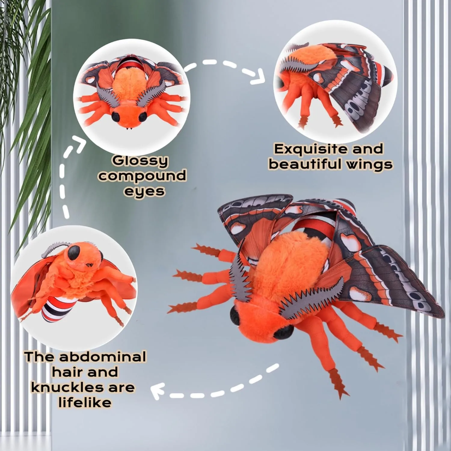 FRANKIEZHOU Simulation Cecropia Moth Stuffed Animal - Orange 15 Inch,Soft Moth Plush Toy for Kids, Baby Gifts,Home Decor, Cuddle Toy
