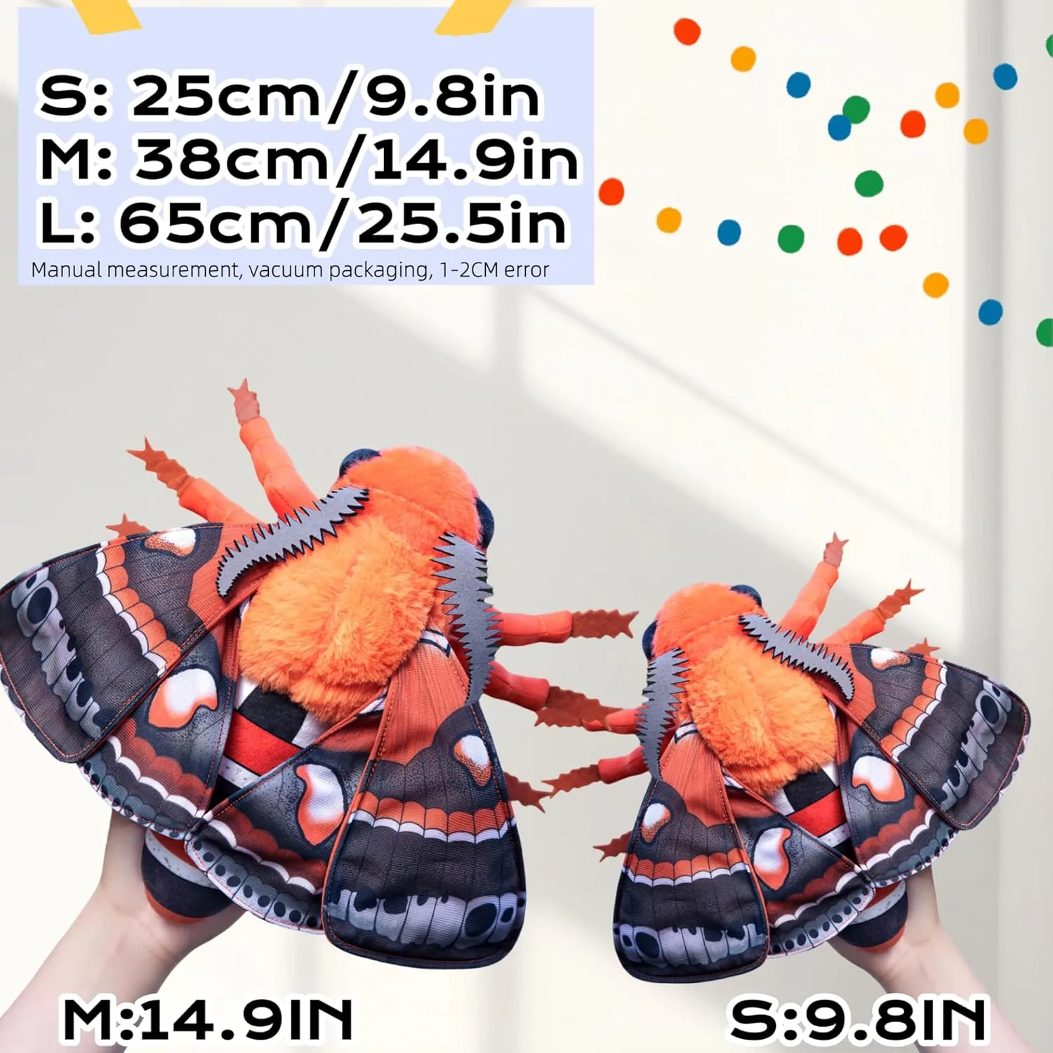 FRANKIEZHOU Simulation Cecropia Moth Stuffed Animal - Orange 15 Inch,Soft Moth Plush Toy for Kids, Baby Gifts,Home Decor, Cuddle Toy