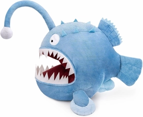 FRANKIEZHOU Lifelike Anglerfish Luminous Plush-Blue 9.8" Fish Stuffed Animal,Glow in The Dark,Soft Monkfish Plush,Gifts for Kids, Fish Decor
