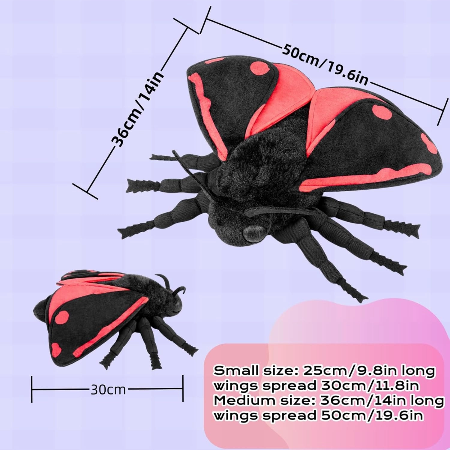 FRANKIEZHOU Lifelike Cinnabar Moth Stuffed Animal-Black 9.8",Moth Plush Toy,Gifts for Kids,Home Decor,Hugging Toy