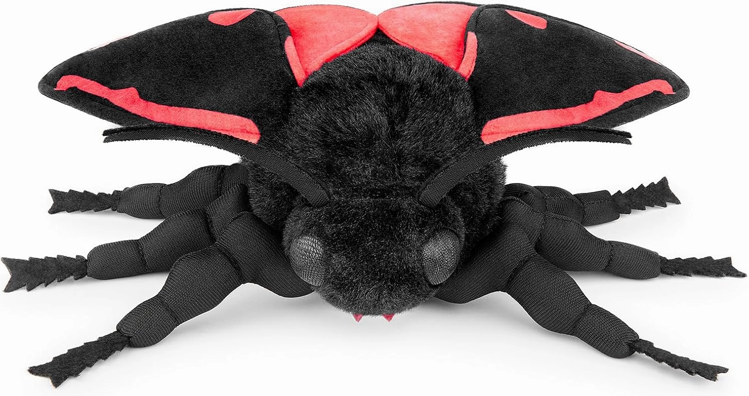 FRANKIEZHOU Lifelike Cinnabar Moth Stuffed Animal-Black 9.8",Moth Plush Toy,Gifts for Kids,Home Decor,Hugging Toy