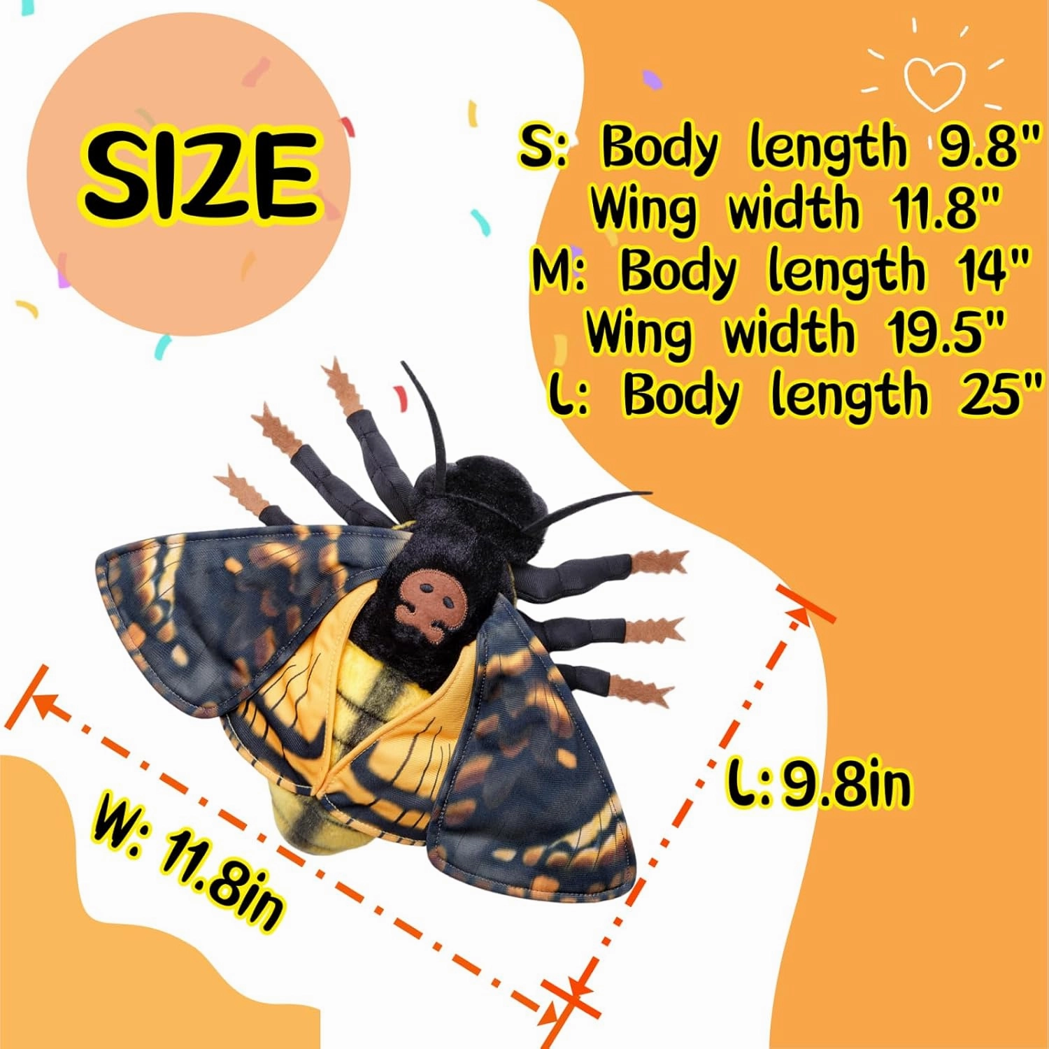 FRANKIEZHOU Simulation Deaths Head Hawk Moth Stuffed Animal-Yellow 9.8",Lifelike Death's-Head Hawkmoth Plush Toy, Moth Toy,Gifts for Kids,Home Decor