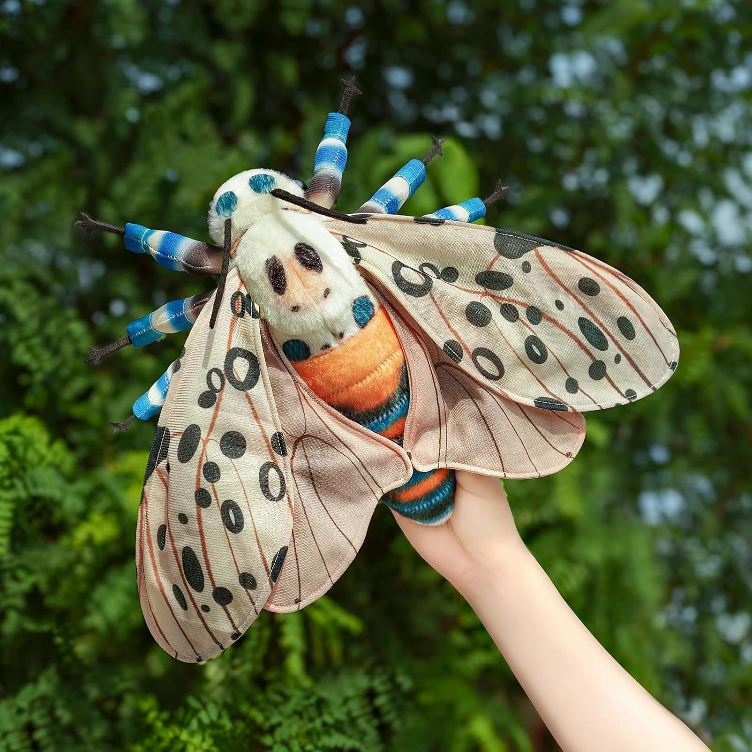 FRANKIEZHOU Simulation Leopard Moth Stuffed Animal - White 9.8 Inch,Soft Leopard Moth Plush Toy,Moth Toy for Kids, Home Decor, Cuddle Toy