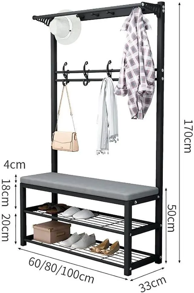 Freestanding Shoe Bench Entryway Hall Tree with 2 Tier Shoe Rack 10 Hooks and Storage for 6 8 Pairs Easy to Assemble