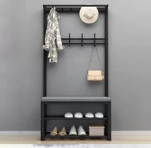 Freestanding Shoe Bench Entryway Hall Tree with 2 Tier Shoe Rack 10 Hooks and Storage for 6 8 Pairs Easy to Assemble