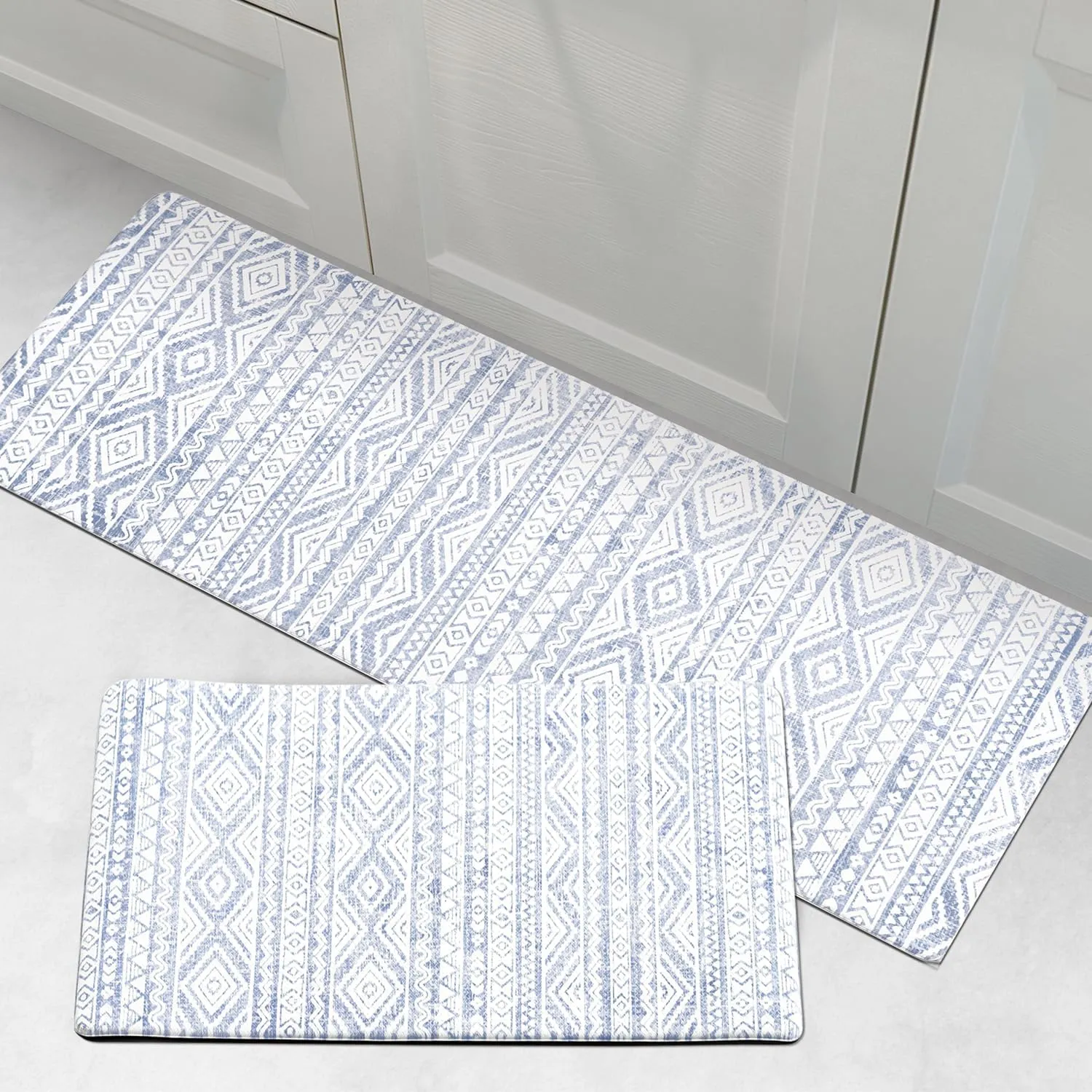 FRESHMINT Anti Fatigue Kitchen Mats for Floor 2 Piece Set, Waterproof & Non-Skid Boho Kitchen Rugs, Cushioned Kitchen Mat for Standing Washable Comfort Desk Kitchen Runners, 17x30 17x47