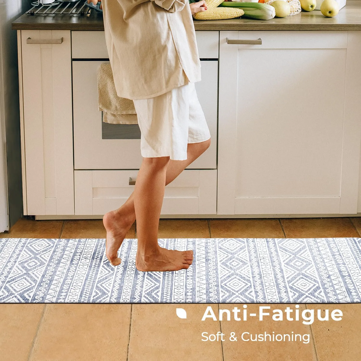 FRESHMINT Anti Fatigue Kitchen Mats for Floor 2 Piece Set, Waterproof & Non-Skid Boho Kitchen Rugs, Cushioned Kitchen Mat for Standing Washable Comfort Desk Kitchen Runners, 17x30 17x47