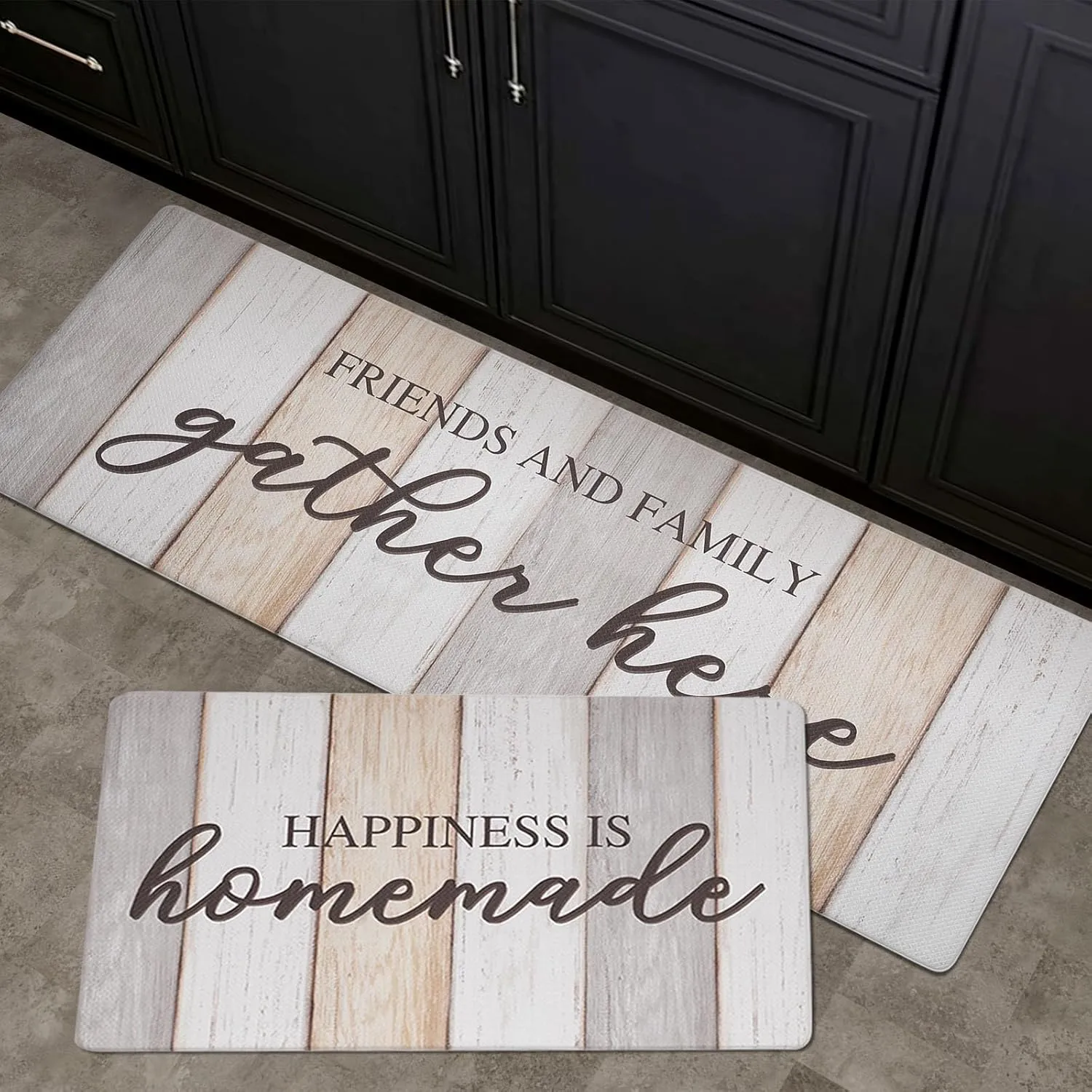 FRESHMINT Anti Fatigue Kitchen Mats for Floor 2 Piece Set Waterproof & Non-Skid Traditional Farmhouse Kitchen Rugs Standing Cushion Comfort Kitchen Runner,17x30 17x47