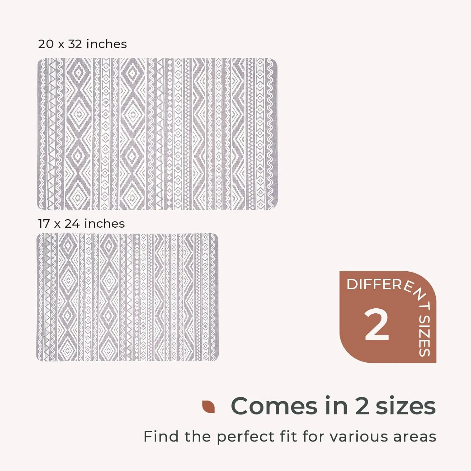 FRESHMINT Bohemian Bath Mat Soft Boho Bathroom Mat Non-Slip Quick Dry Bath Rugs Thin Washable Shower Floor Mats with Super Water Absorbent Layer & Rubber Backing, 20"x32", Gray & White