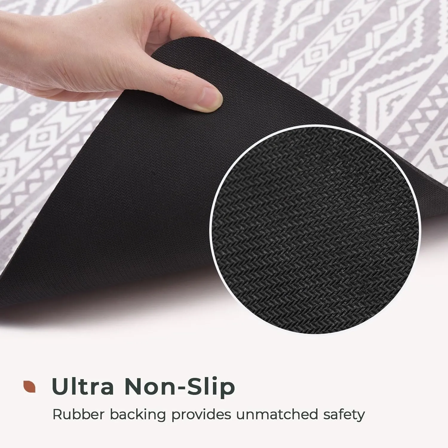 FRESHMINT Bohemian Bath Mat Soft Boho Bathroom Mat Non-Slip Quick Dry Bath Rugs Thin Washable Shower Floor Mats with Super Water Absorbent Layer & Rubber Backing, 20"x32", Gray & White