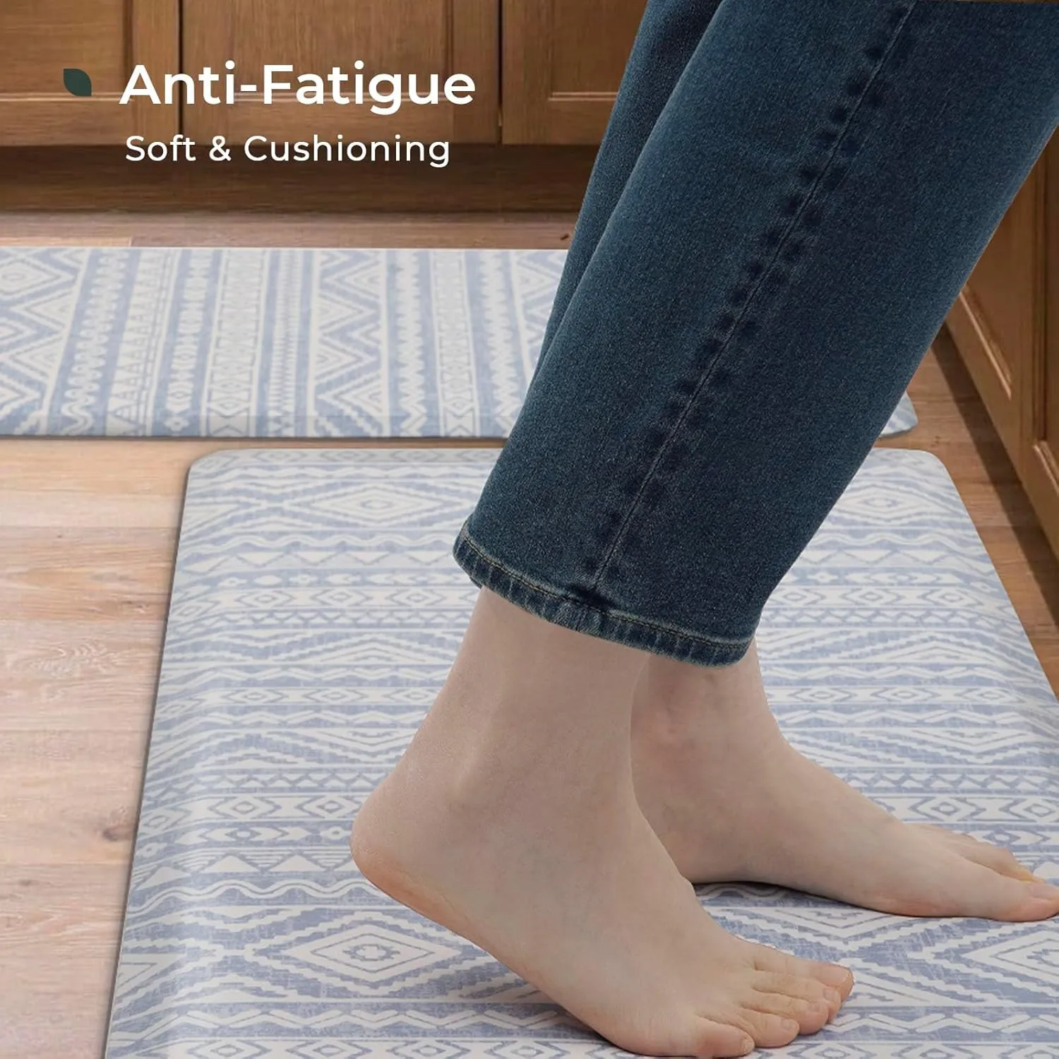 FRESHMINT Boho Kitchen Mat 0.47" Thick Anti-Fatigue Cushioned Kitchen Mats 17.3"x60" for Floor, Long Waterproof Non Slip Comfort Standing Mat Kitchen Rug for Kitchen Decor Sink Office, Blue Linen