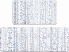 FRESHMINT Anti Fatigue Kitchen Mats for Floor 2 Piece Set, Waterproof & Non-Skid Boho Kitchen Rugs, Cushioned Kitchen Mat for Standing Washable Comfort Desk Kitchen Runners, 17x30 17x47