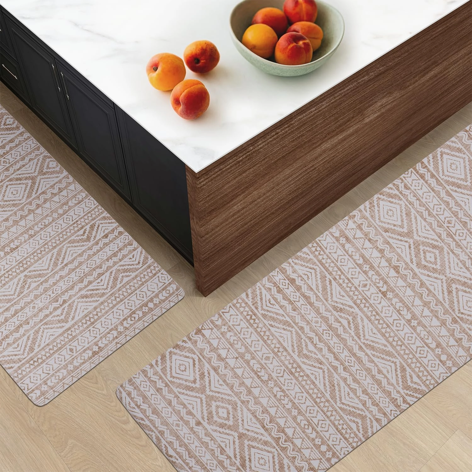 FRESHMINT Anti Fatigue Kitchen Mats for Floor 2 Piece Set, Waterproof & Non-Skid Boho Kitchen Rugs, Cushioned Kitchen Mat for Standing Washable Comfort Desk Kitchen Runners, 17x30 17x47