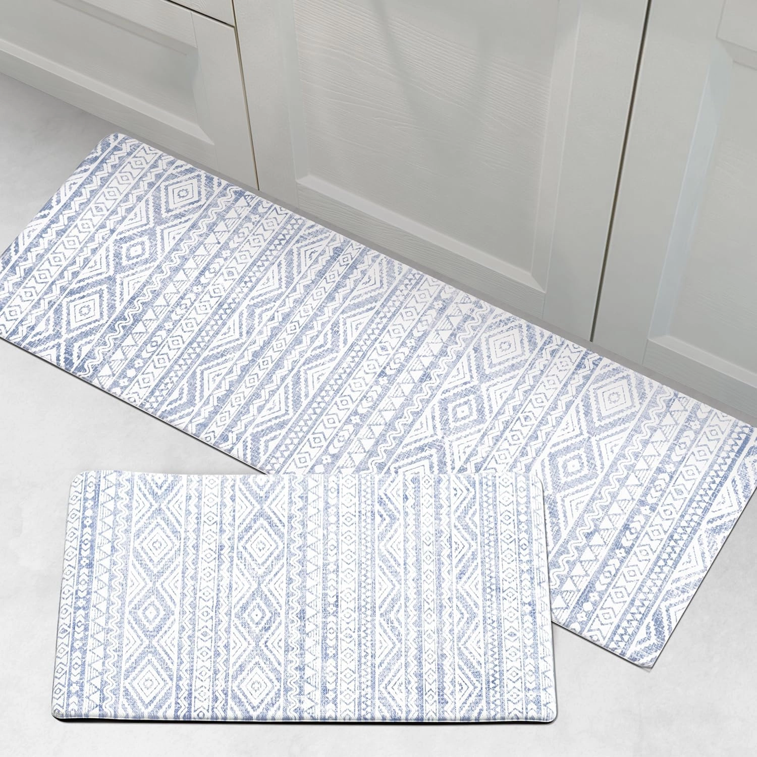 FRESHMINT Anti Fatigue Kitchen Mats for Floor 2 Piece Set, Waterproof & Non-Skid Boho Kitchen Rugs, Cushioned Kitchen Mat for Standing Washable Comfort Desk Kitchen Runners, 17x30 17x47