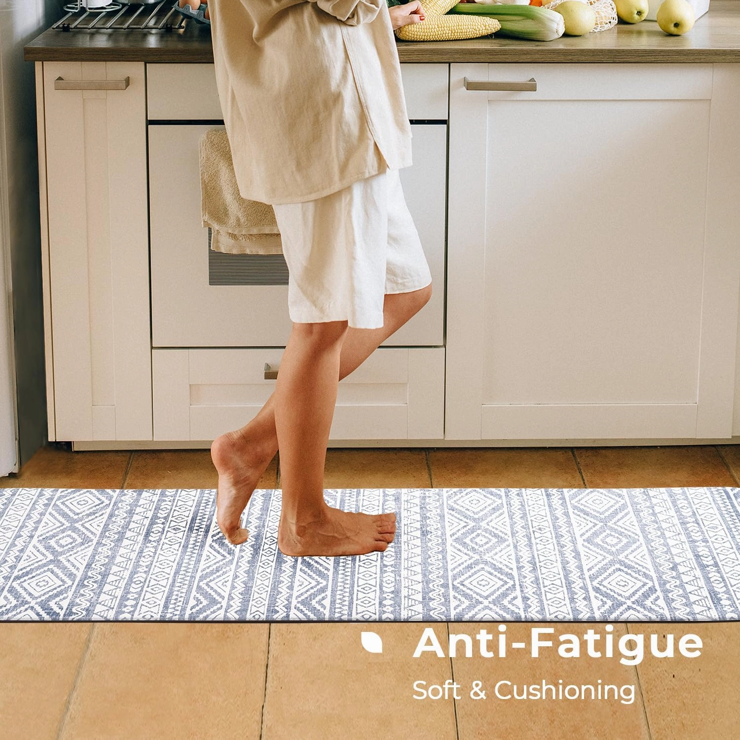 FRESHMINT Anti Fatigue Kitchen Mats for Floor 2 Piece Set, Waterproof & Non-Skid Boho Kitchen Rugs, Cushioned Kitchen Mat for Standing Washable Comfort Desk Kitchen Runners, 17x30 17x47